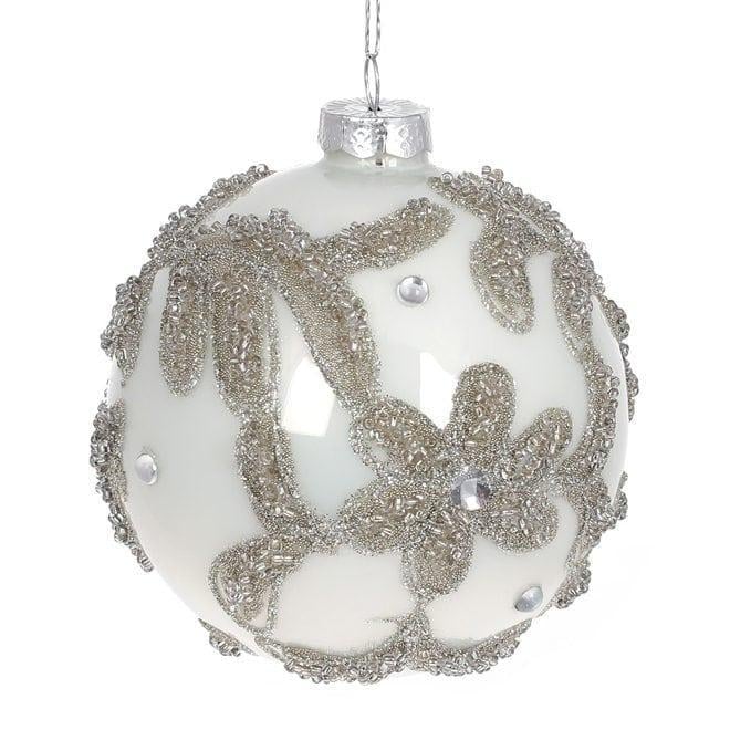 Набор елочных шаров стеклянных 10 см 4 шт. Жемчужный белый (12894)