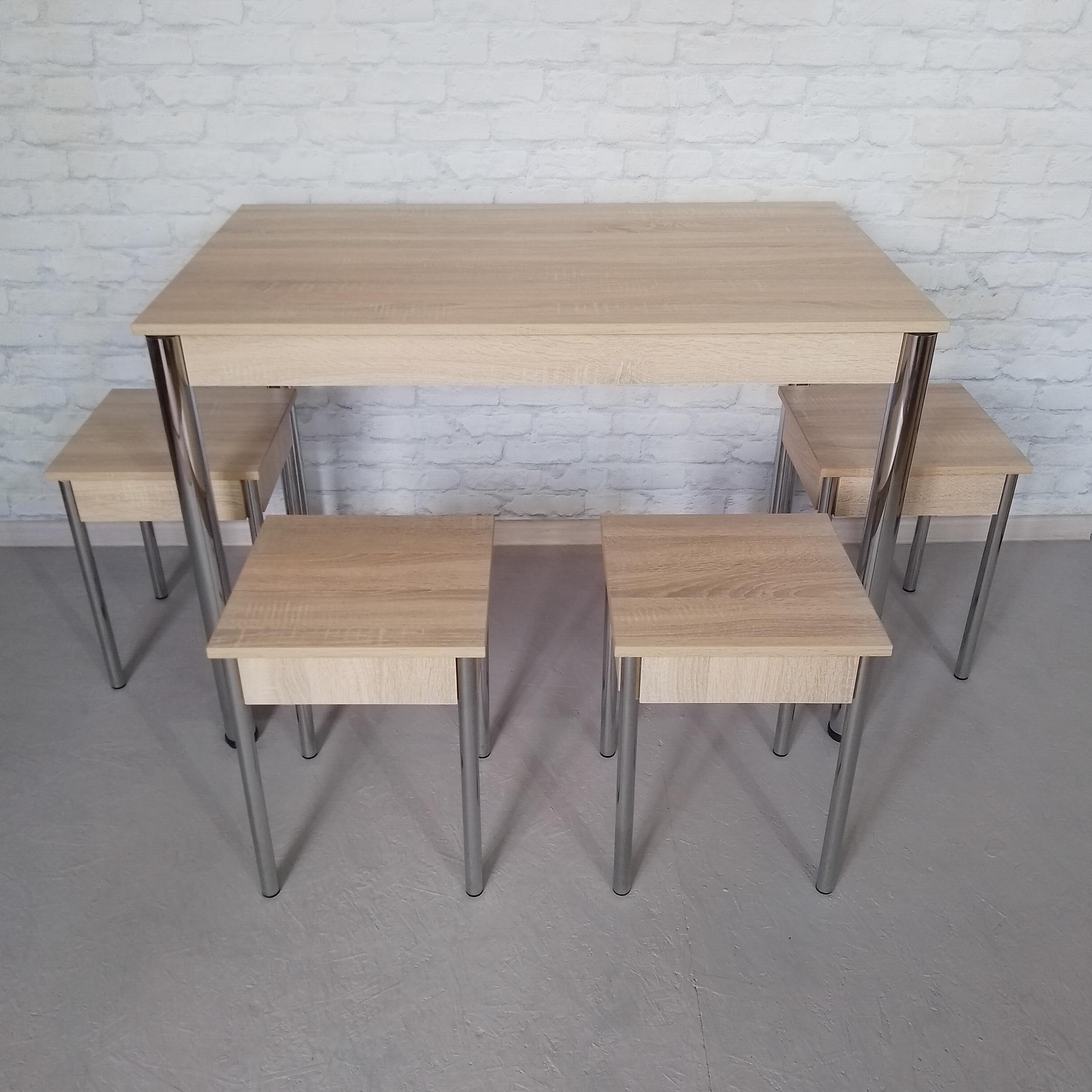 Обеденный стол и 4 табурета Валент ножки металлические 110х65х75 см Дуб сонома/Хром (0053) - фото 2 Обеденный стол и 4 табурета Валент ножки металлические 110х65х75 см Дуб сонома/Хром (0053) - фото 2