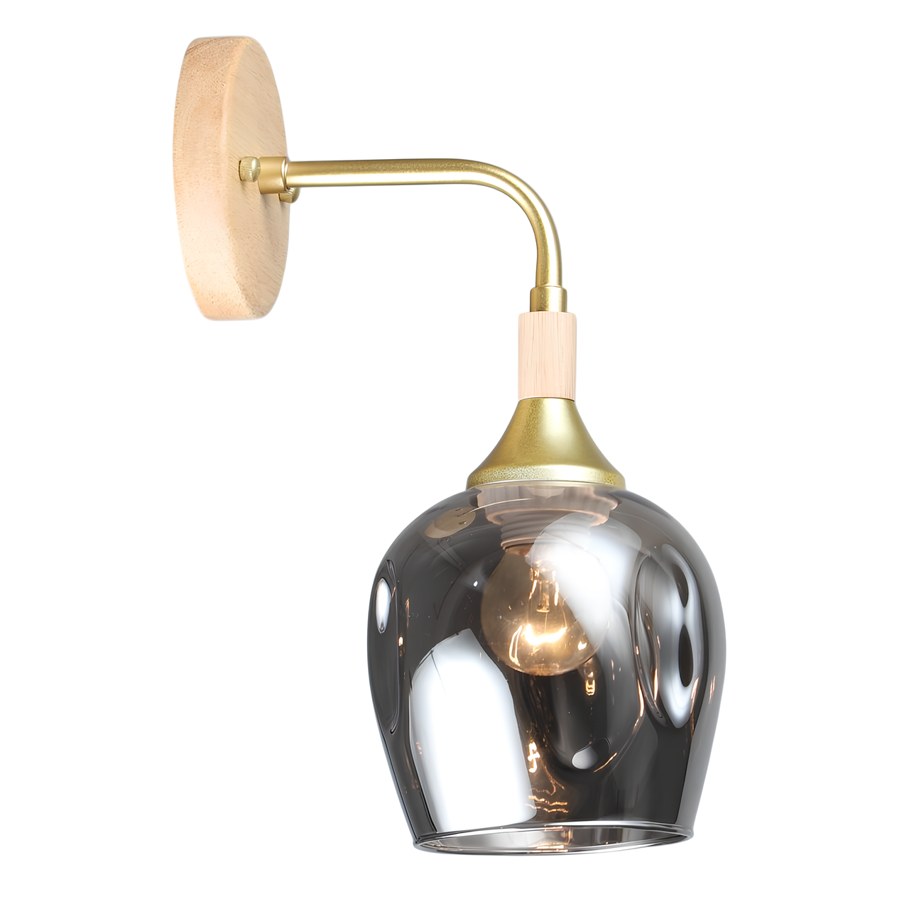 Бра Valeso с каркасом из металла и дерева под лампу Е27 Черный/Золотой (B N6619/1W GD+WOOD)