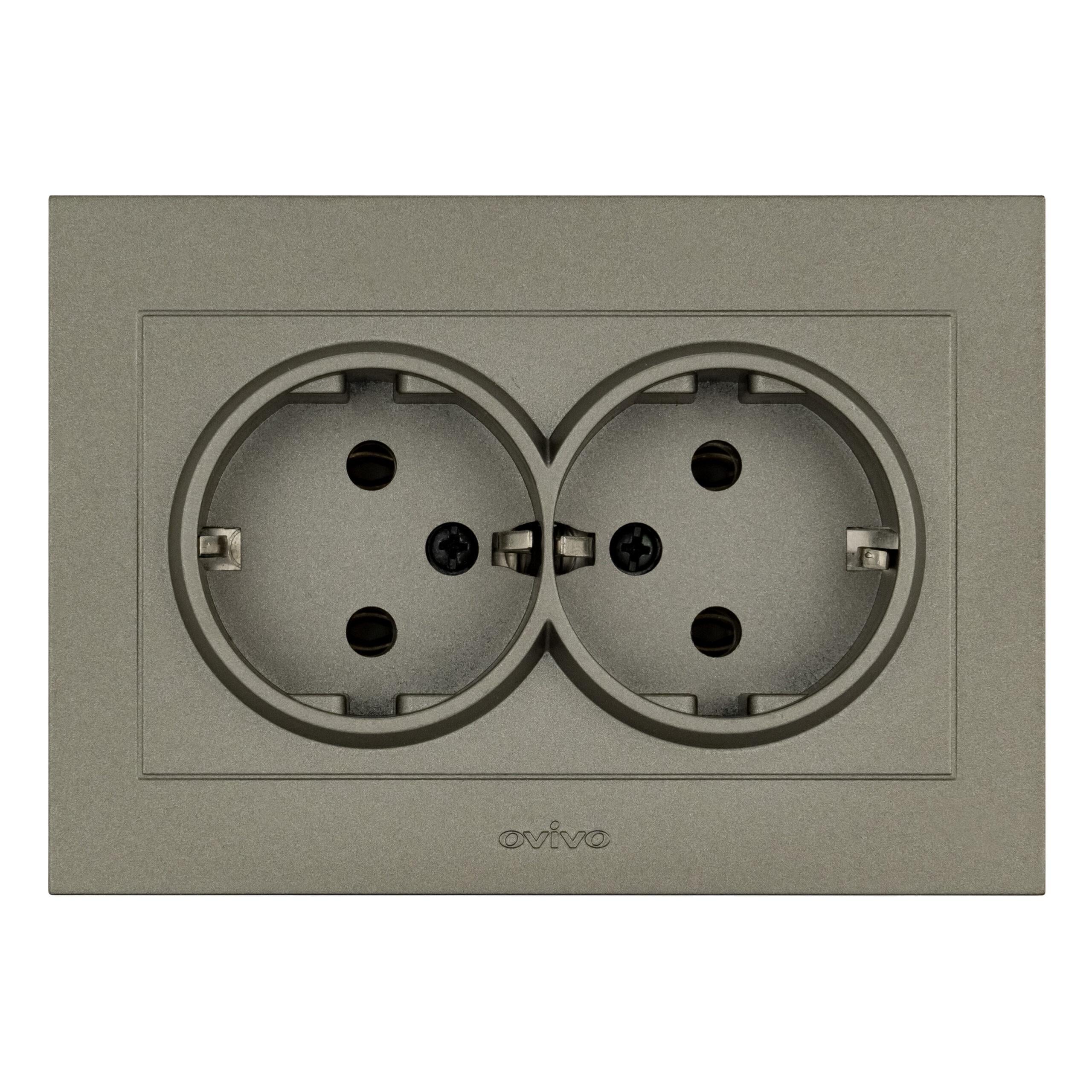 Розетка двойная врезная Ovivo Electric Grano с заземлением Антрацит