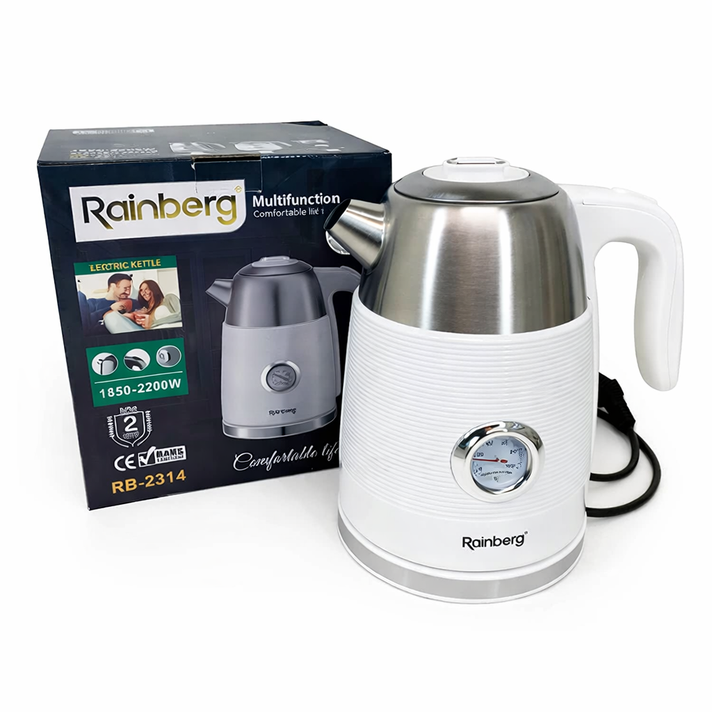 Електрочайник Rainberg RB-2314 з термометром та автовимкненням 1,7 л 2200 Вт Білий (33162713)