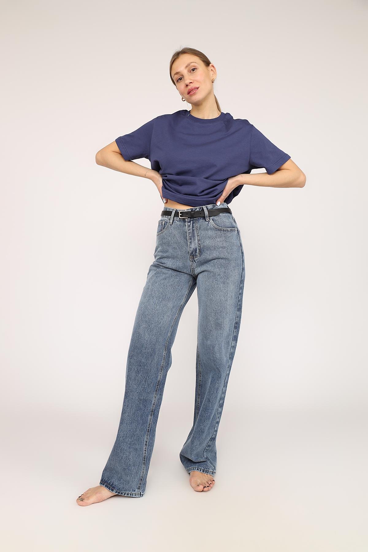 Джинсы женские Straight ЦБ-00267825 р. 50 Голубой (SKT001039135)