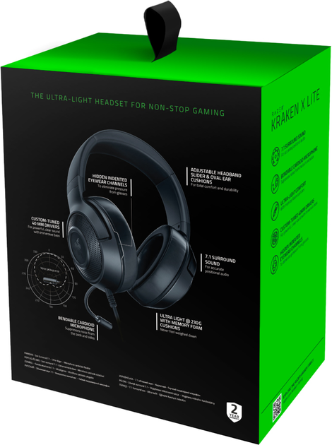 Наушники игровые Razer Kraken X 7.1 звук/микрофон для ПК/PlayStation/Xbox/Switch Black (2570338111) - фото 8