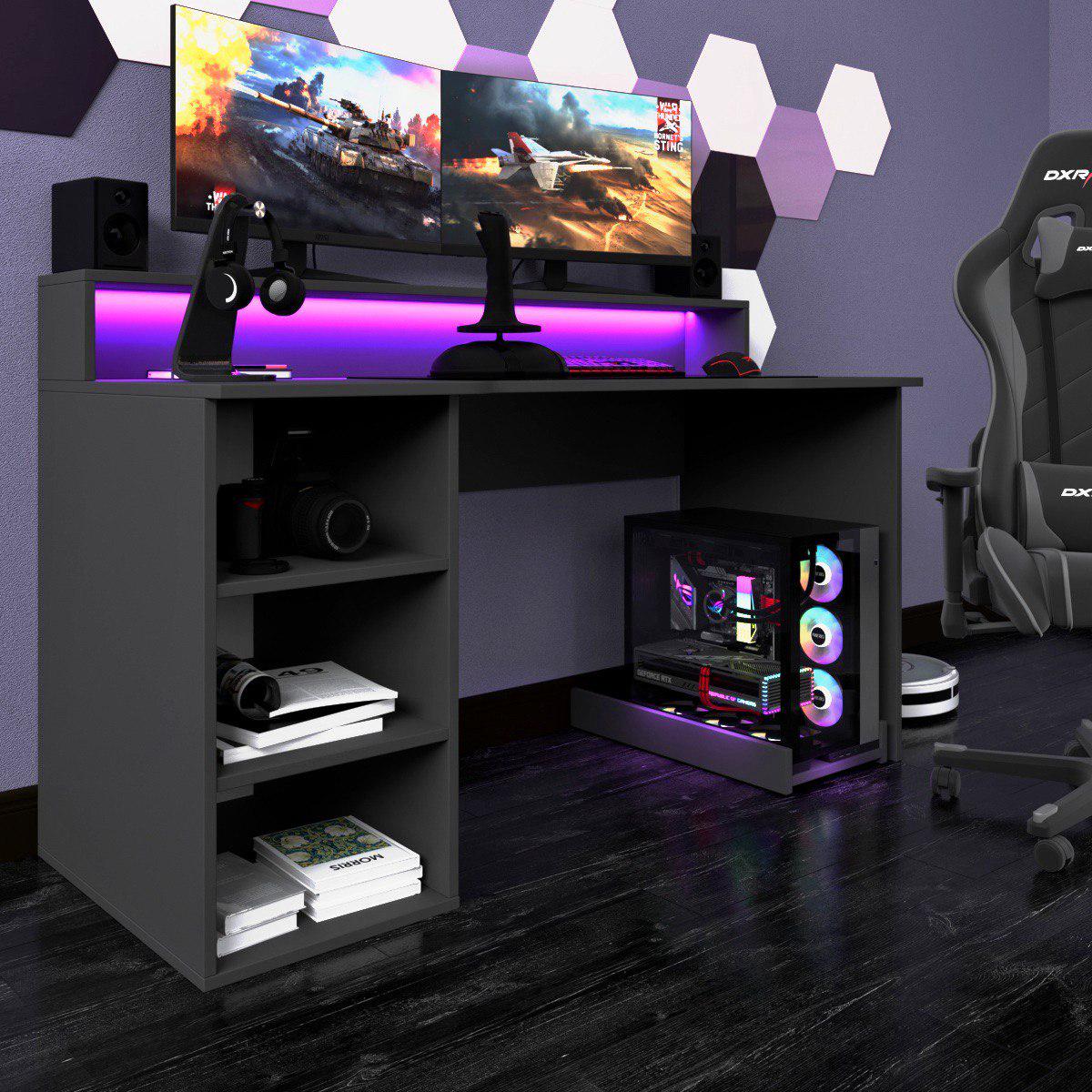 Компьютерный стол Mebellini Маршал NEW 1600х710/860х600 мм Антрацит (арт.SKEP1000-188)