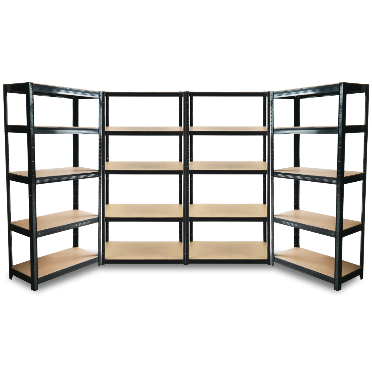 Стеллаж металлический 4 секции 20 полок МДФ до 175 кг на полку 180х360х40 см Черный (1573354818)