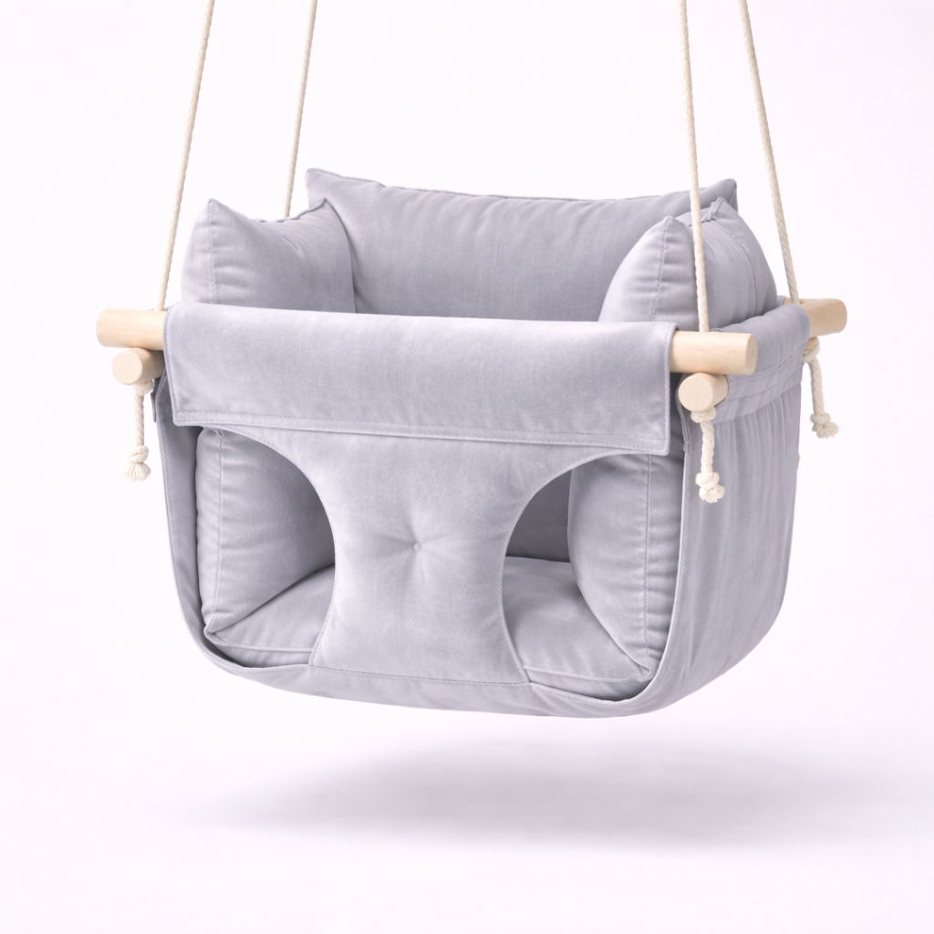 Дитяча гойдалка підвісна Преміум мікровелюр Світло-сірий (gs-9225)