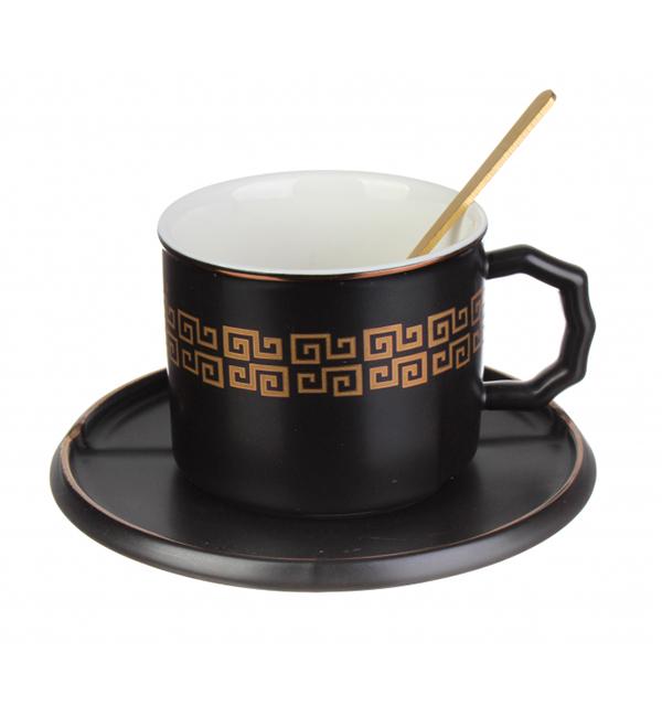 Чашка керамическая Elite с ложечкой и блюдцем 200 мл Black (514157)