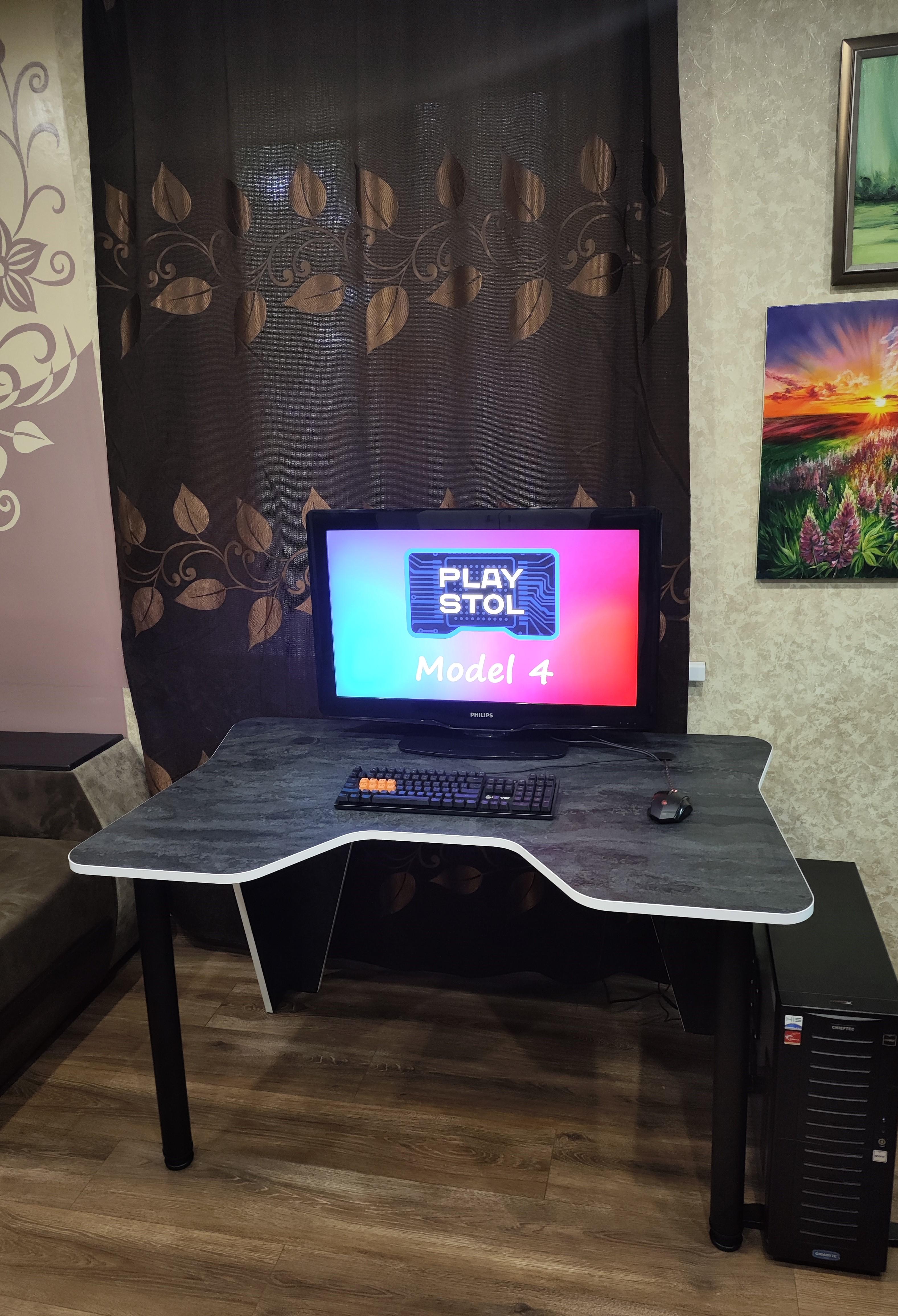 Стол компьютерный геймерский игровой PlayStol Model 4 1300х800х730 мм Угольный камень