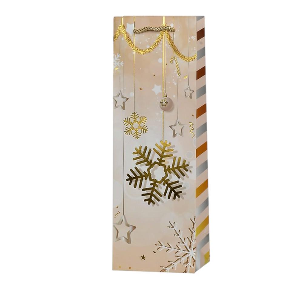 Подарочный пакет с ручками под бутылку Stenson Christmas stars 12х9х35 см Разноцветный (24868991)