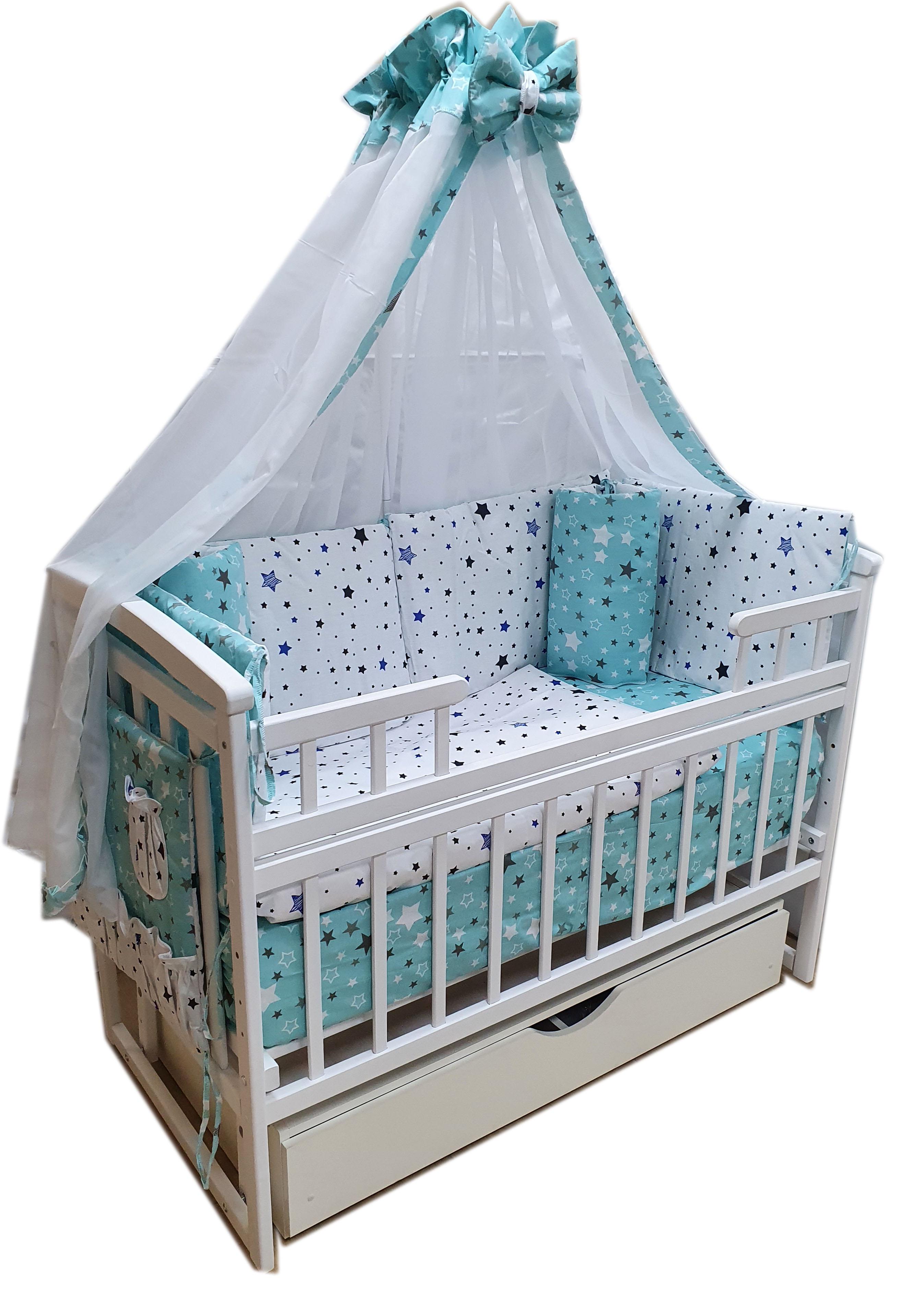 Постельный набор Звезды 14 эл. Бирюзовый/Белый