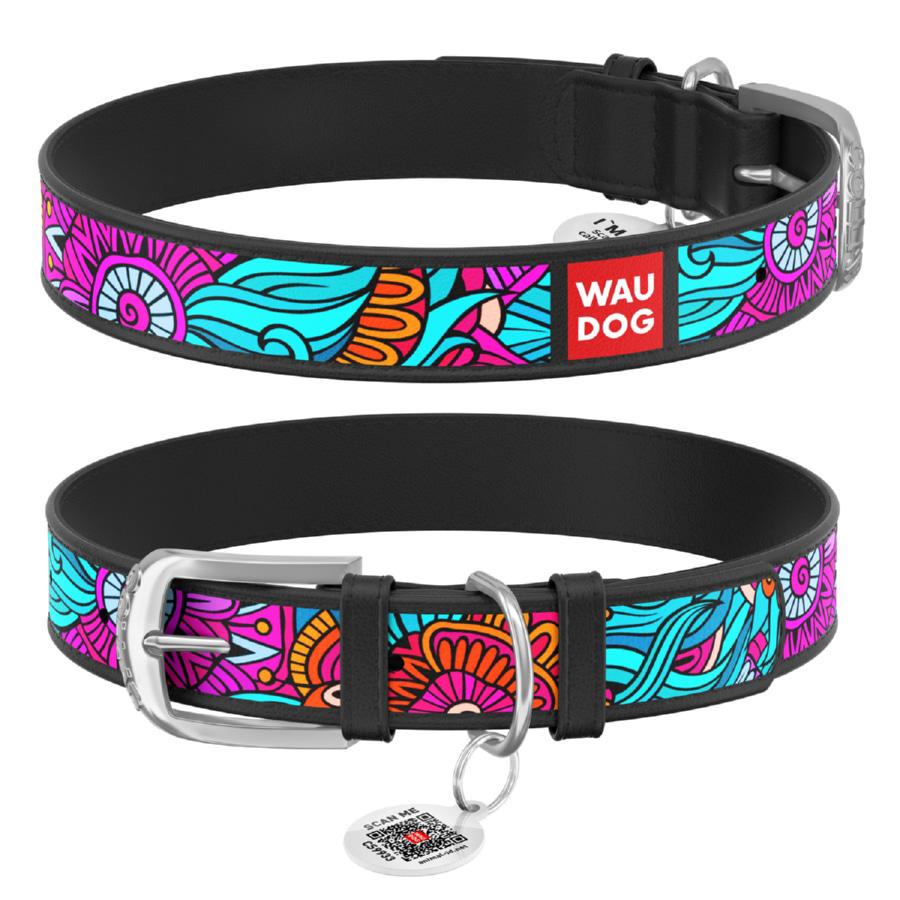 Ошейник для собак кожаный Waudog Design Лето с QR паспортом M 20 мм 30-39 см