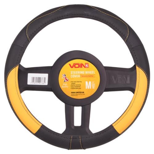 Чехол на руль VLOD-L2031 БО перфорированный кожа M Black/Yellow (253202)