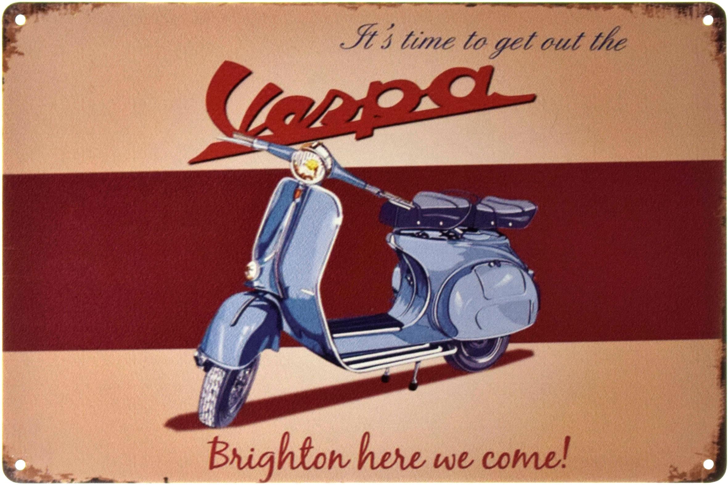 Табличка металлическая Vespa Brighton Here We Come! 20x30 см