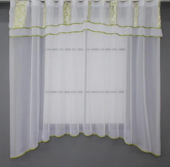 Фіранка кухонна з аркою 280х170 см Білий/Золотисто-зелений (036к) - фото 1 Фіранка кухонна з аркою 280х170 см Білий/Золотисто-зелений (036к) - фото 1