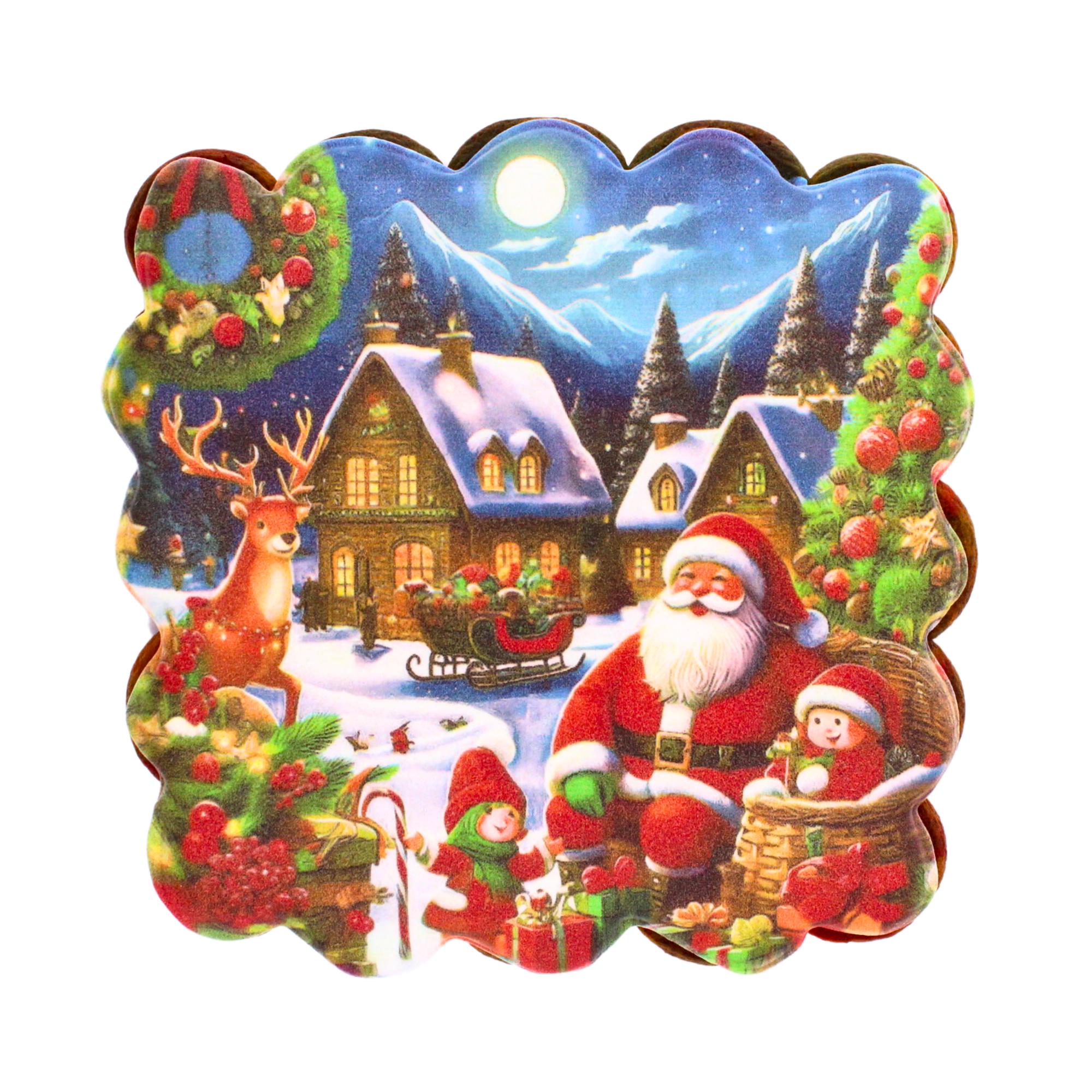 Пряник с принтом Крафт Печиво Новый год Открытка Санта-Клаус №1 165 г