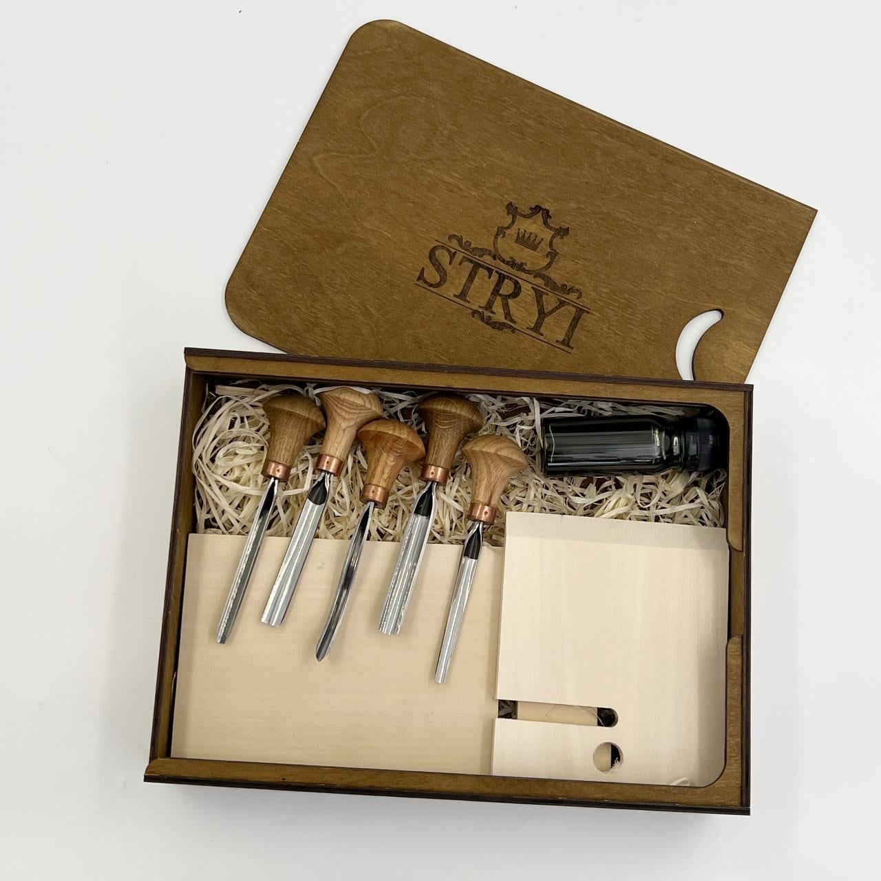 Набор штыков для резьбы и гравюры STRYI Start с заготовкой 5 шт. (406025)