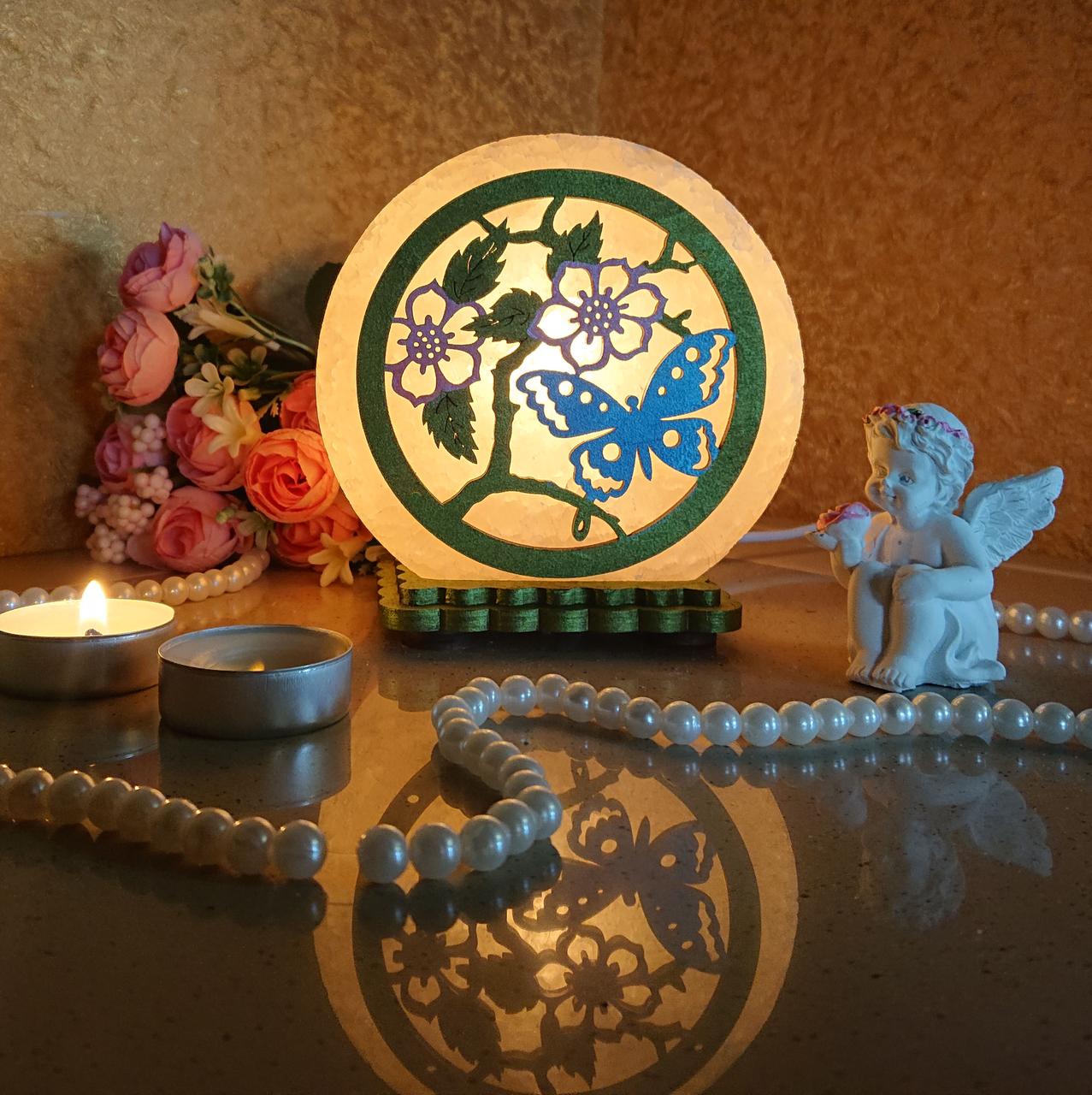 Соляной светильник Бабочка в цветах (C-KM-0001-y)