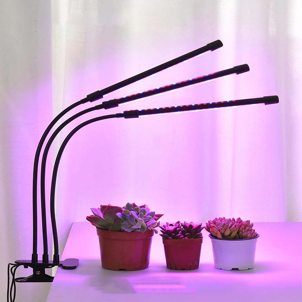Ультрафіолетова лампа для рослин 3 лампи 30W USB таймер із кріпленням прищіпка та пультом - фото 3