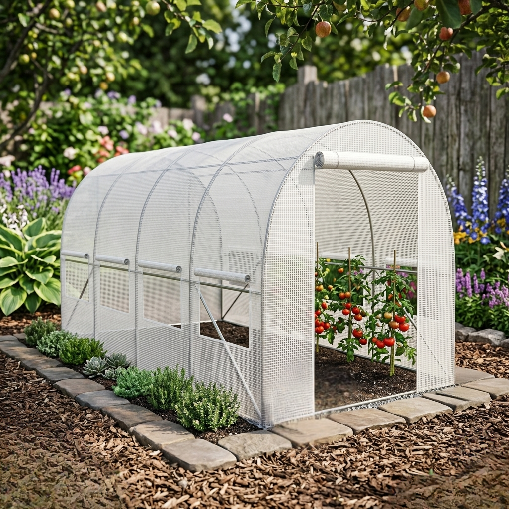 Теплица арочная садовая с 8 окнами и рулонным входом с армированной UV-4 пленкой 10 м2 4х2,5х2 м Белый (1560 (7))