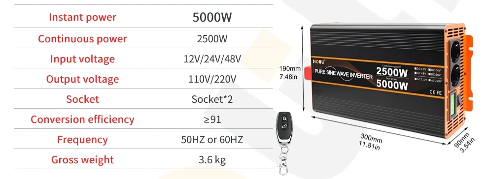 Інвертор Houli чистий сінус 5000/2500 Вт 12-220V евро (30304956) - фото 5 Інвертор Houli чистий сінус 5000/2500 Вт 12-220V евро (30304956) - фото 5