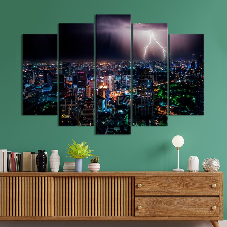 Картина город Гроза на ночным Нью-Йорком 137x85 см (A667-5)