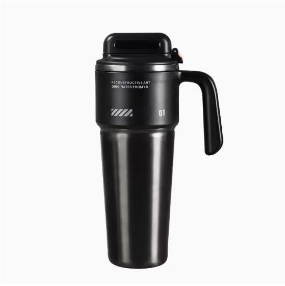 Термокружка из нержавеющей стали вакуумная с ручкой и трубочкой 1000 мл Черный (2909441730)