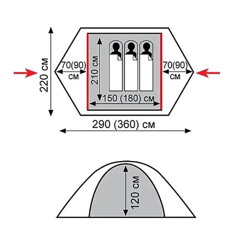 Палатка трехместная Tramp Peak 3 v2 Серая (TRT-026) - фото 9