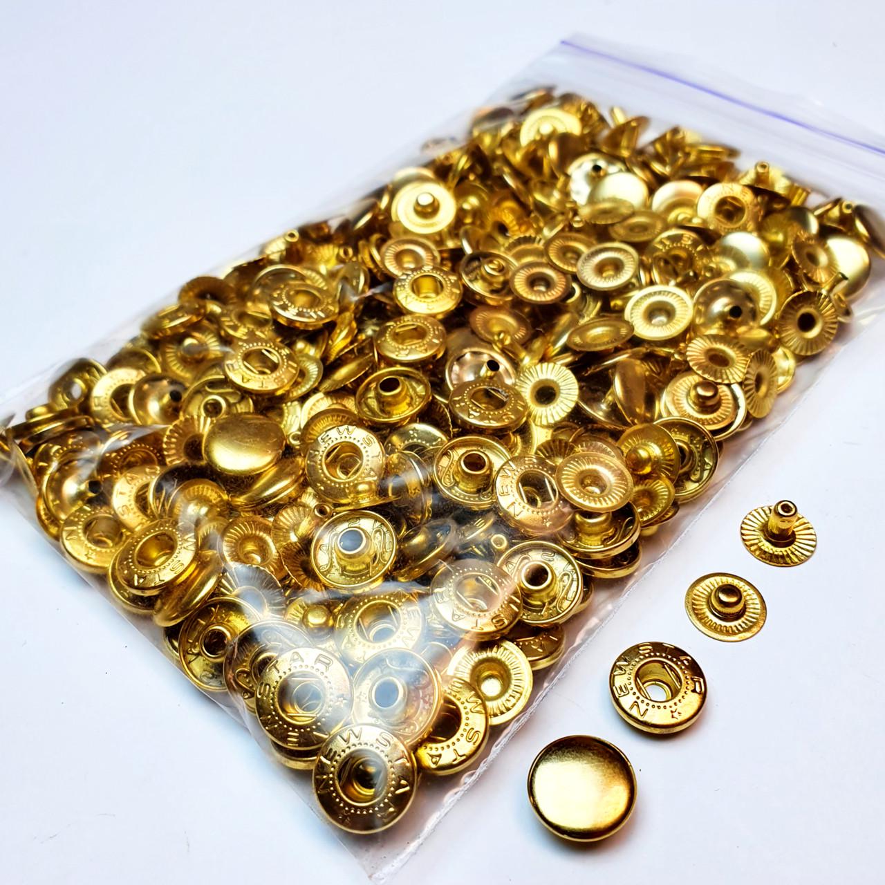 Кнопка металева Strong Alfa 12,5 мм 100 шт. Золотий