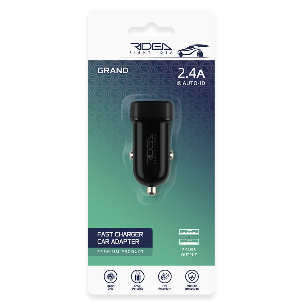 Зарядний пристрій автомобільний Ridea RCC-21012 Grand 2USB 2,4 A Чорний (Код: ЦУ-00037447)