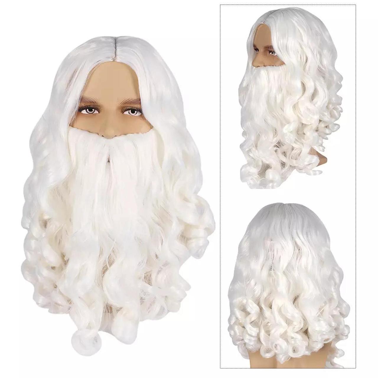 Парик Санта Клауса с бородой усами и волнистыми волосами Белый - фото 2 Парик Санта Клауса с бородой усами и волнистыми волосами Белый - фото 2