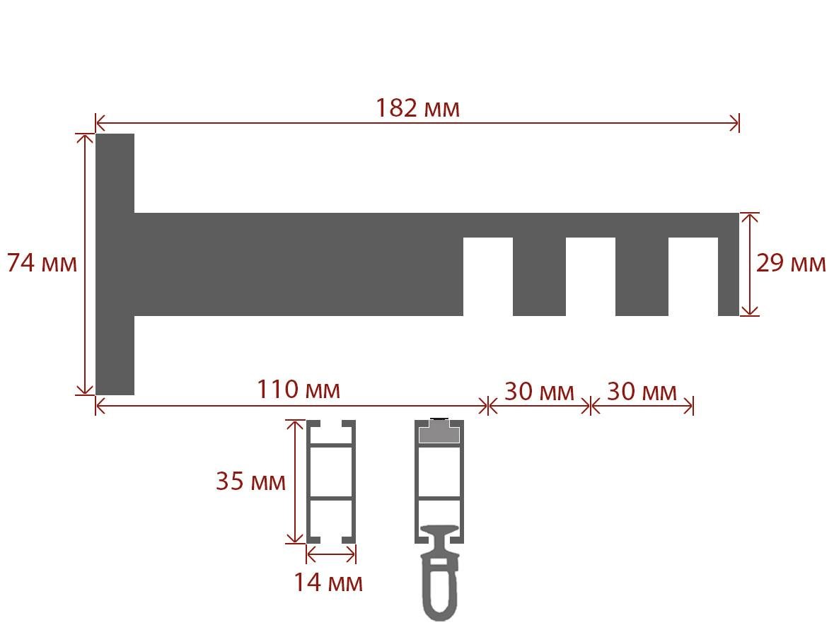 Карниз Quadrum Square line заглушка тройная кронштейн 11-14-17 см 390 см Черный глянец - фото 2