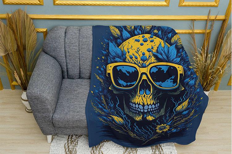 Плед PromoZP Череп в цветах плюш двухслойный 150х210 см Синий (111542)