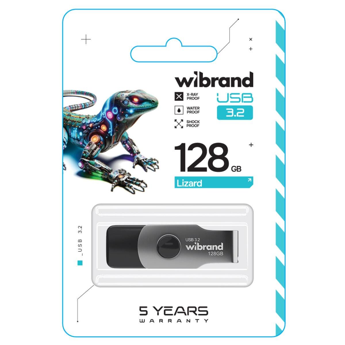 Флеш-память USB с поворотным корпусом Flash Wibrand WI3.2/LI128P9B USB 3.2 Gen1 Lizard 128 Gb Black (602182)