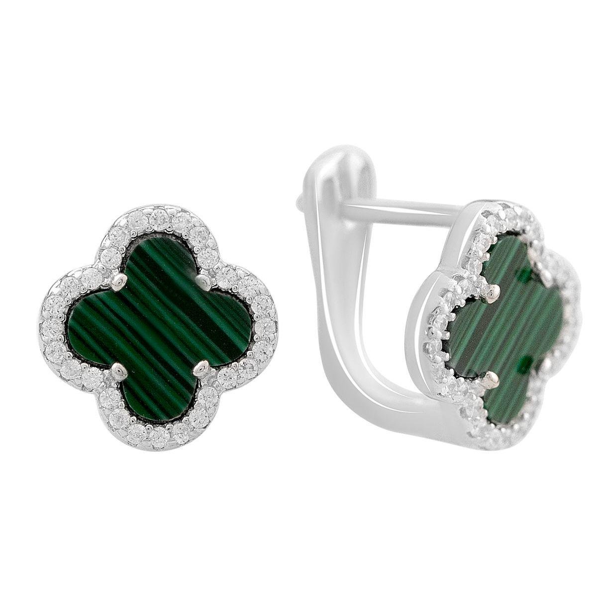 Сережки срібні з малахітом у формі квітки