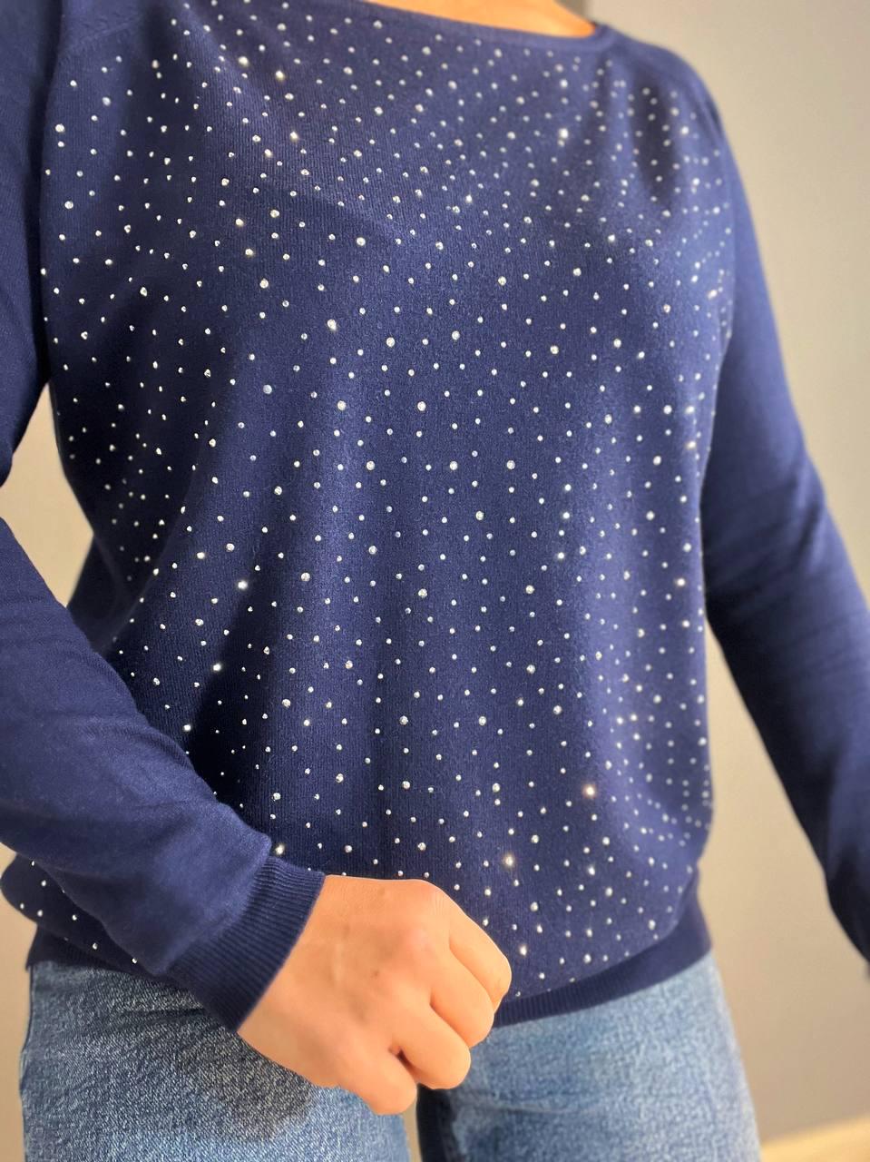 Джемпер женский ACCORDDREAM 9067 тонкий свитер россыпь камней OS Темно-синий (1213) - фото 7 Джемпер женский ACCORDDREAM 9067 тонкий свитер россыпь камней OS Темно-синий (1213) - фото 7