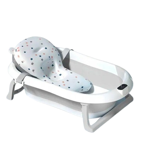 Детская ванночка для купания складная 67x42x21 см с термометром и подушкой/от 2 батареек LR44 Серый (opt-105151)