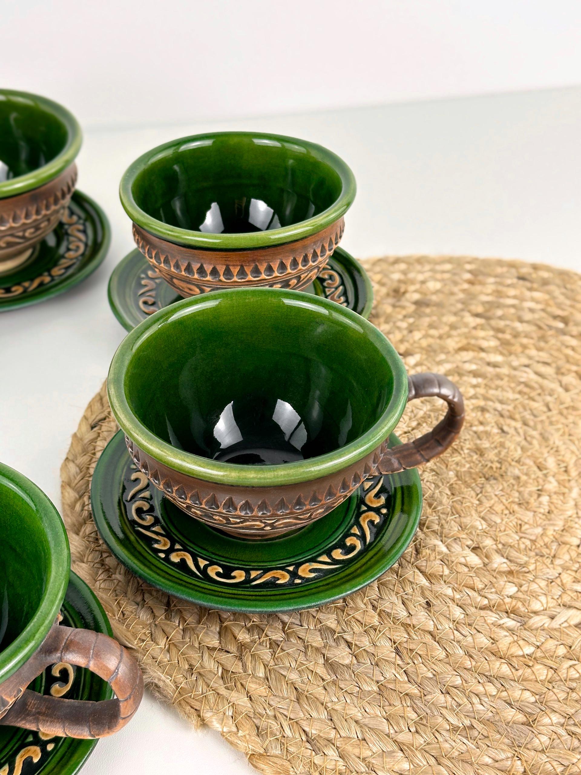 Набір глиняних чашок та блюдець Гражда 6 шт. Коричневий (17019-25) - фото 6