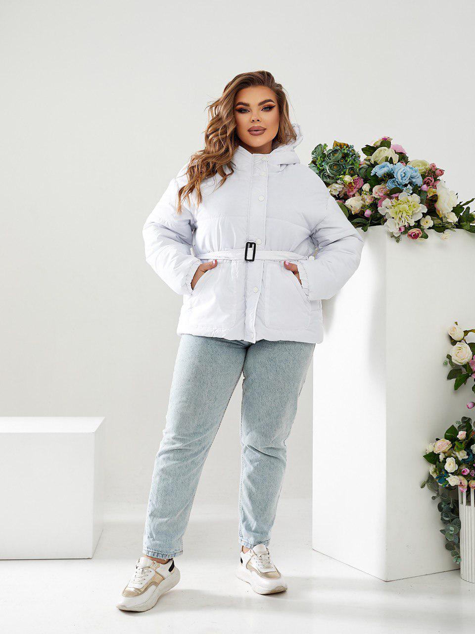 Куртка теплая короткая Khan с поясом р. 42 Белый (Kh332)