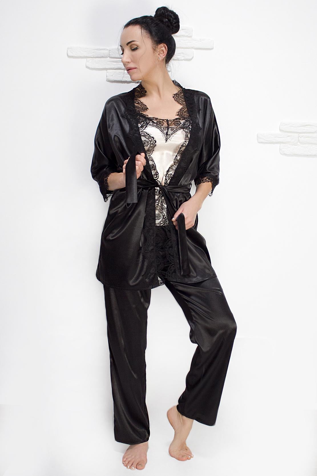 Домашний костюм Ghazel 17111-24 Сицилия р. 46 Черный/Натуральная майка (5589246)