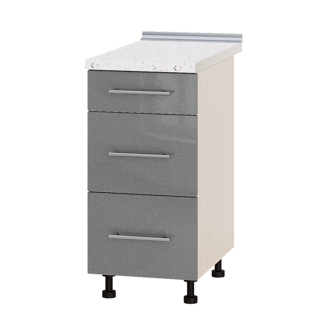 Шкаф нижний Эверест Модерн модуль Низ Н87-400 40х47х85 см Серебристый металлик глянец/Дуб Молочный (05578)