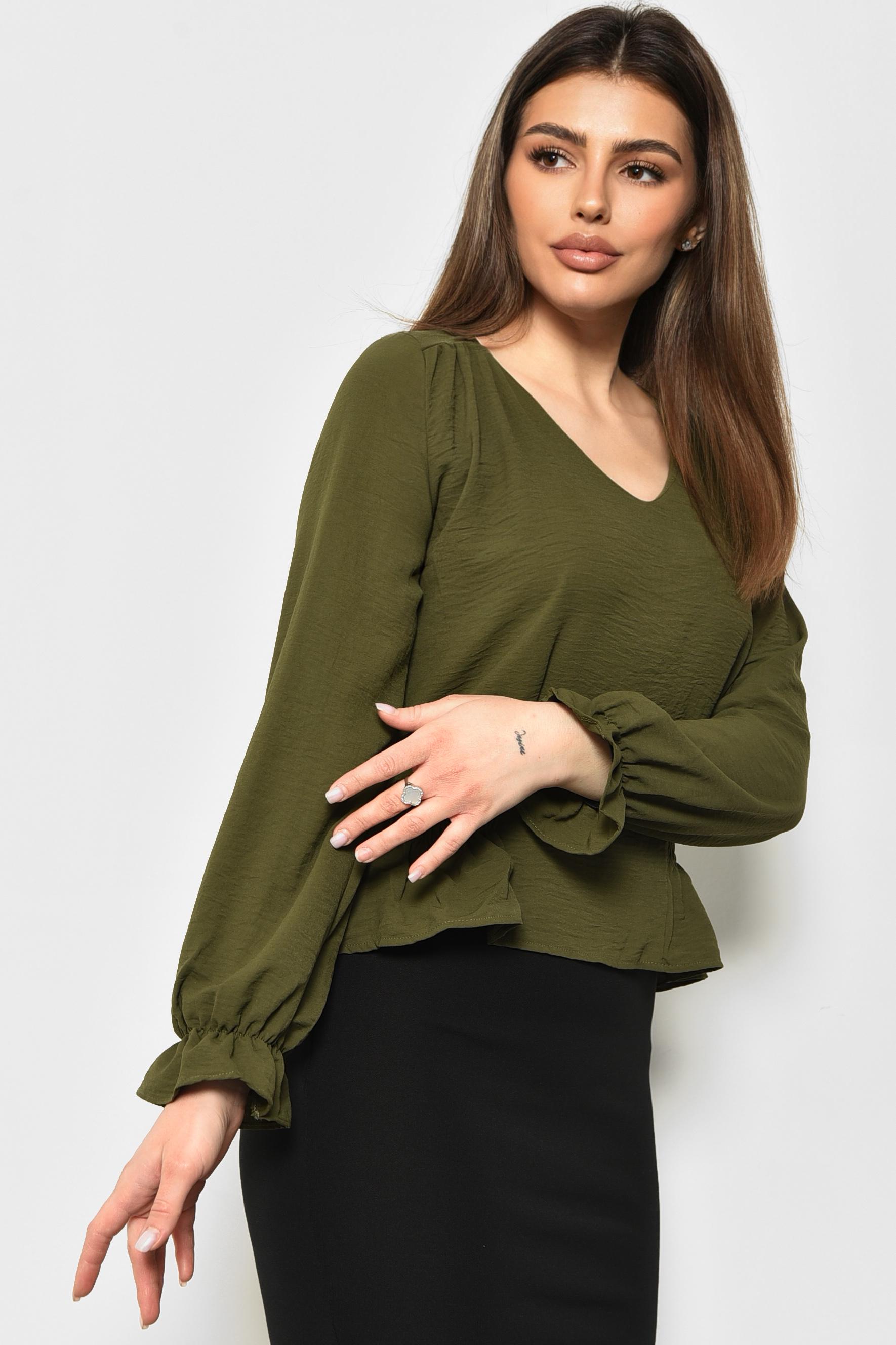 Блуза женская однотонная р. 42 Хаки (172040) - фото 2