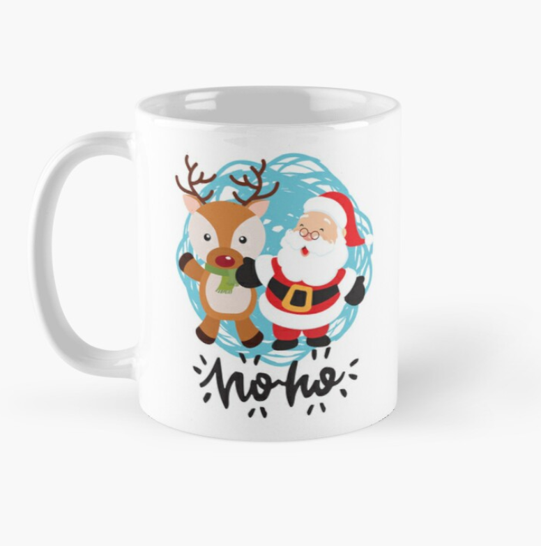 Чашка керамическая с принтом Ho Ho Cанта и олень 330 мл Белый