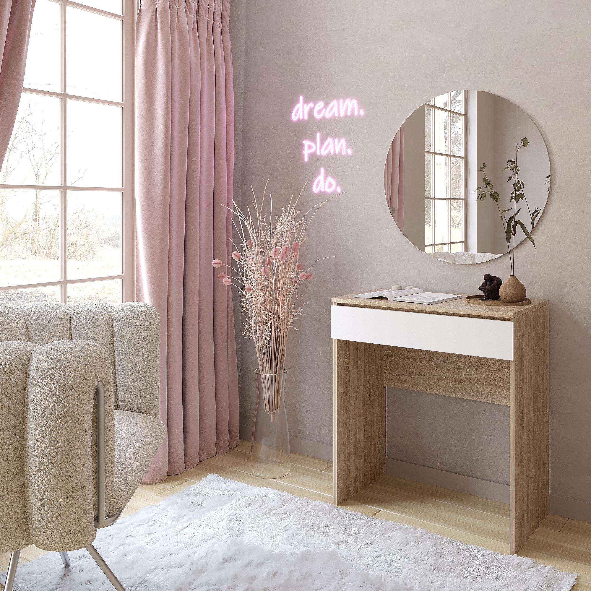 Туалетний столик з круглим дзеркалом ТЗ-софт 750x700x450 мм Дуб сонома/Белый Туалетний столик з круглим дзеркалом ТЗ-софт 750x700x450 мм Дуб сонома/Белый