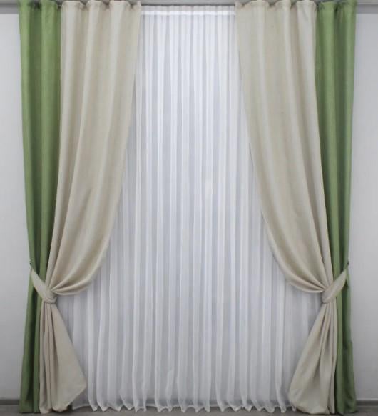 Комплект штор в гостиную/спальню 1,4х2,75 м 2 шт. Оливковый/Светло-кофейный (014дк/926-113ш)