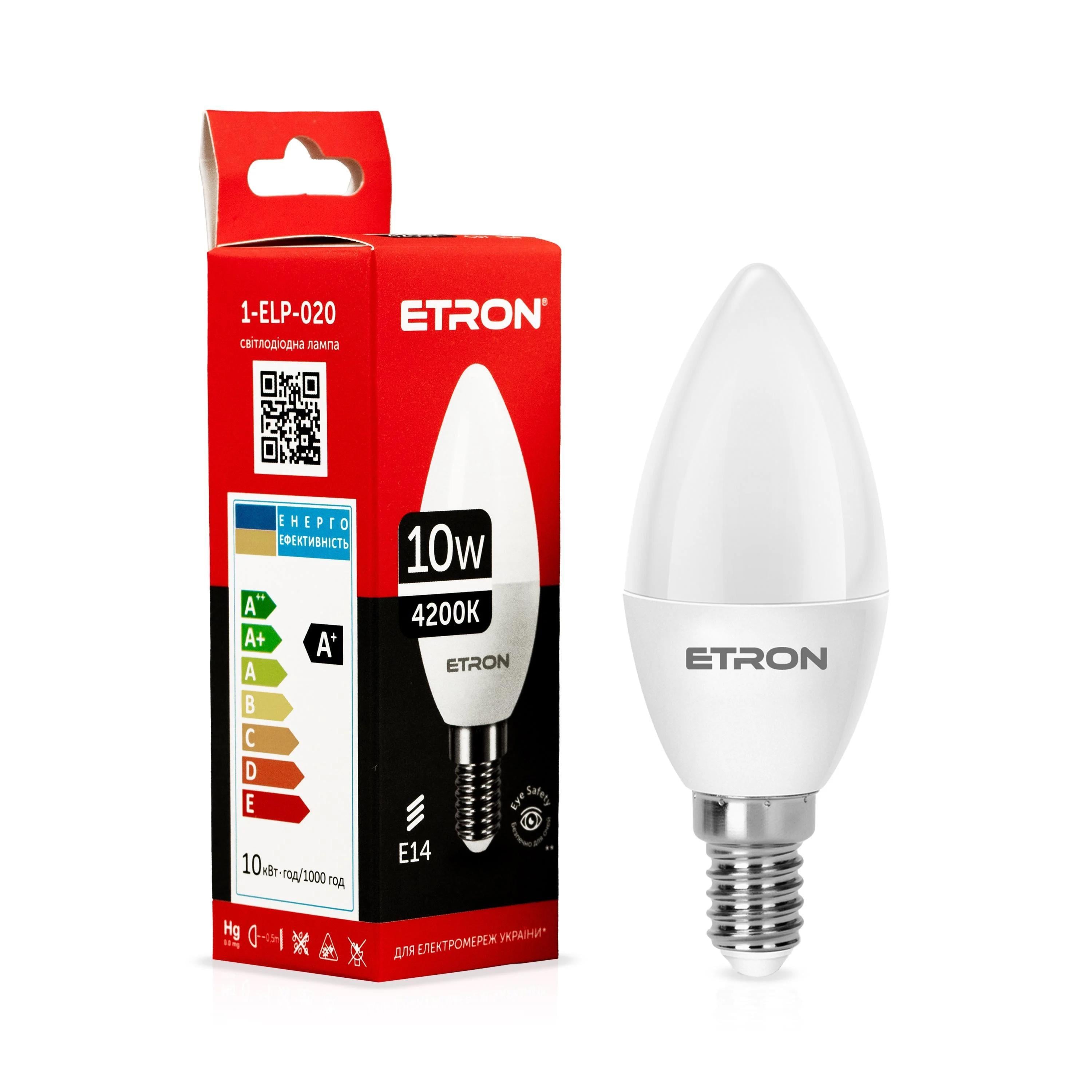 Світлодіодна лампа ETRON 10W C37 4200K E14 Денний білий (1-ELP-020)