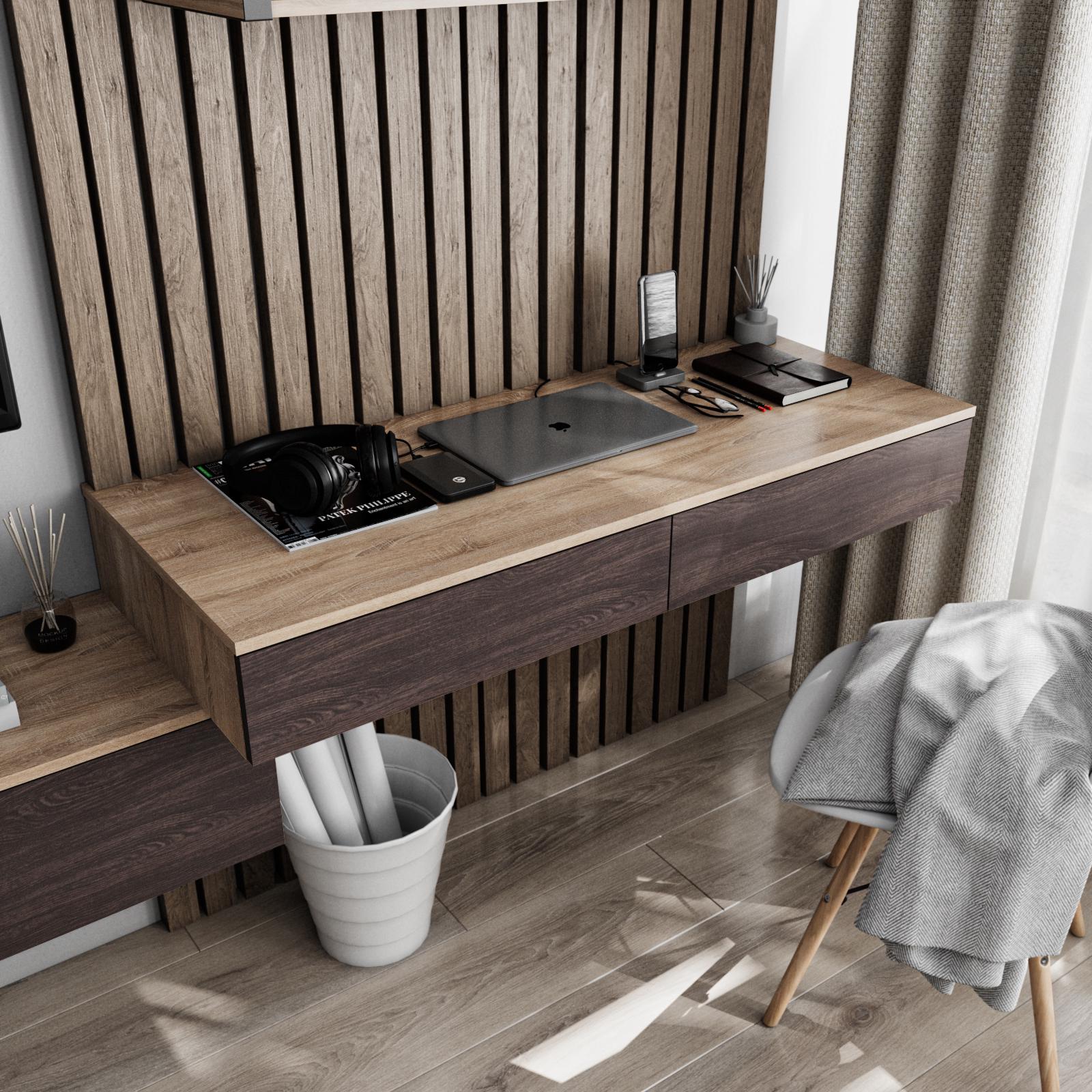 Письмовий стіл підвісний з 2 висувними ящиками 1200x160x500 мм Дуб сонома/Венге темний (mt-222-sn-vg)