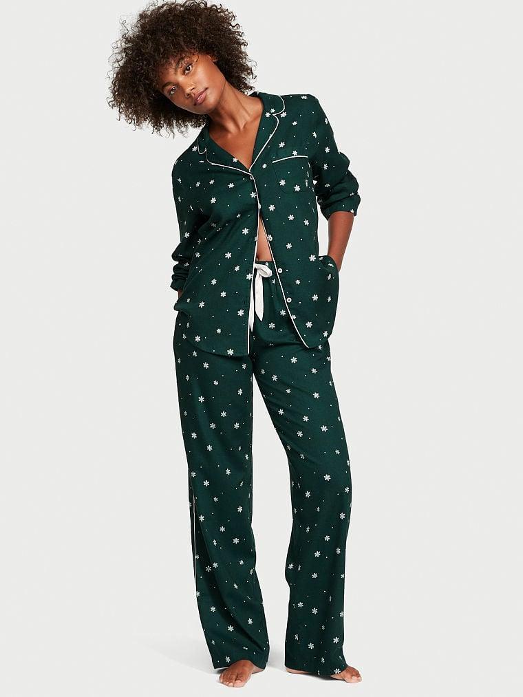 Пижама Victoria's Secret Flannel Long Pajama Set фланелева M Зеленый (2136537161) - фото 1