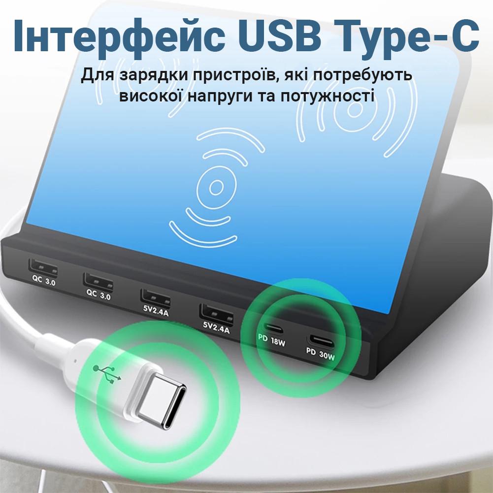 Мультизарядна док-станція Digital Lion MCS-819 з потрійною панеллю для бездротової зарядки + 6 USB портів - фото 6