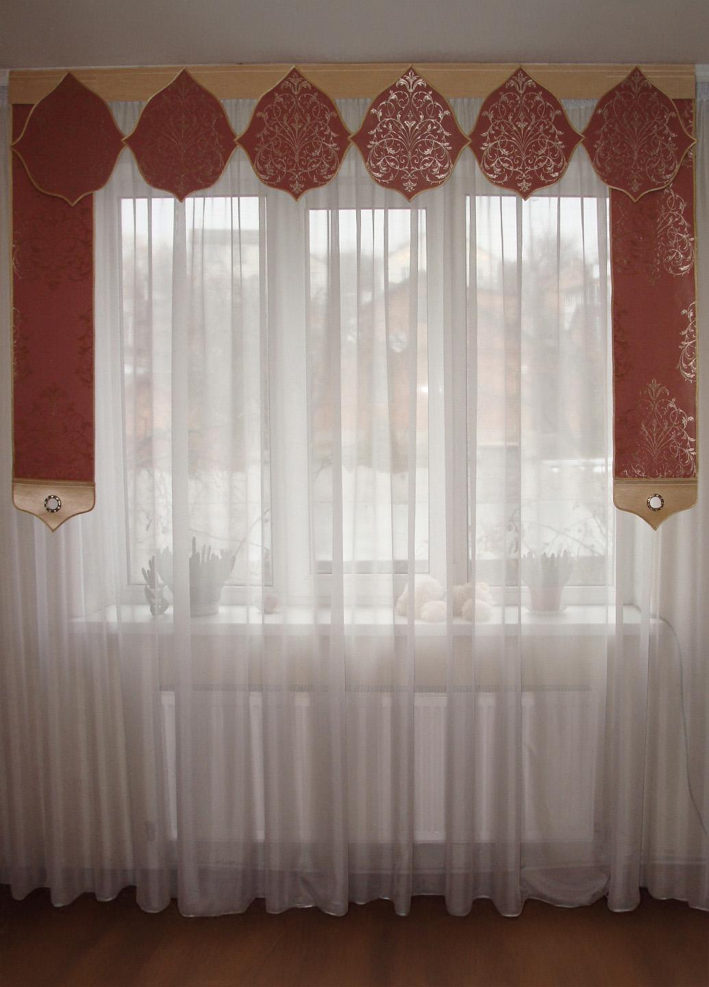 Ламбрекен жесткий Firanka Дамаск 2м Розовый/Золотой (141_7ж)