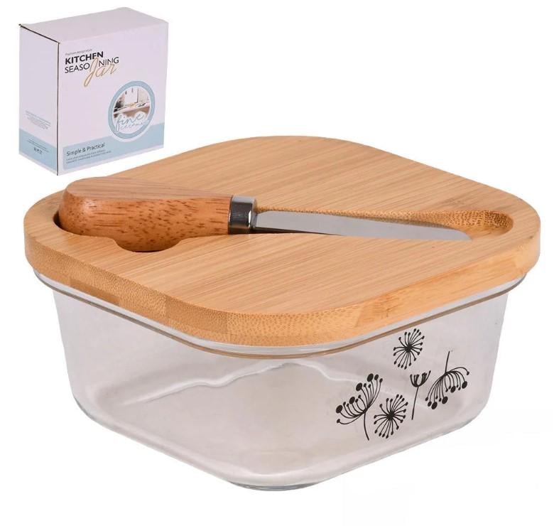 Масленка из стекла с ножом и бамбуковой крышкой 13,5х13,5х6 см (R34372) Масленка из стекла с ножом и бамбуковой крышкой 13,5х13,5х6 см (R34372)